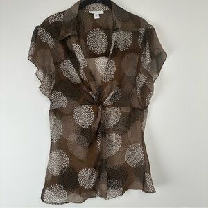 Dress Barn Women's Sheer Top Size XL Brown Sheer Y2K Babydoll Flutter‎ Sleeve